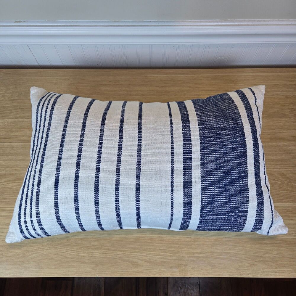 24 x 16 decorative accent pillow - white and blue striped